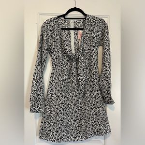 Tie front black and white floral dress
